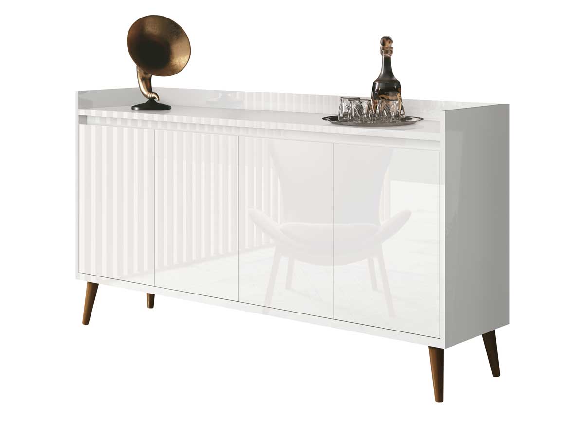 Buffet Aparador Retrô Clássico 4 Portas Branco Gloss - MoveisAqui