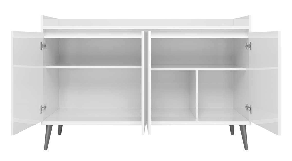 Buffet Aparador Retrô Clássico 4 Portas Branco Gloss - MoveisAqui