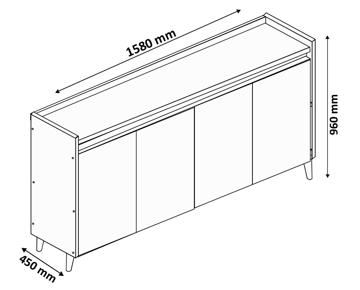 Buffet Aparador Retrô Clássico 4 Portas Branco Gloss - MoveisAqui