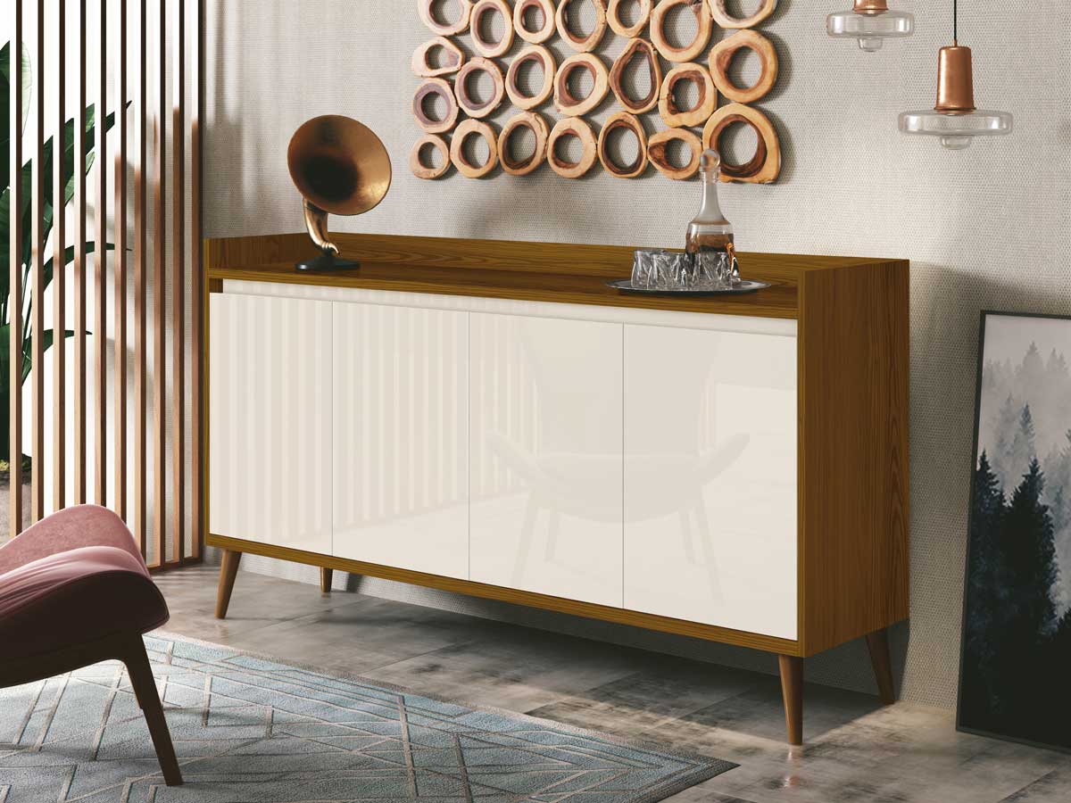 Buffet Aparador Retrô Clássico 4 Portas Freijó com OffWhite - MoveisAqui