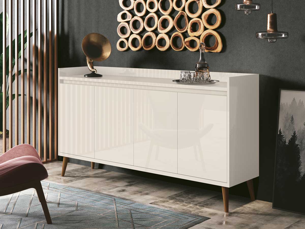 Buffet Aparador Retrô Clássico 4 Portas Off White - MoveisAqui