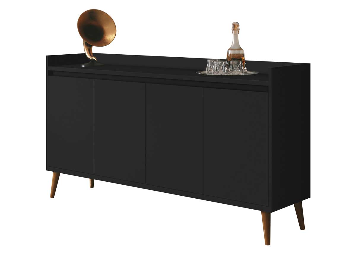 Buffet Aparador Retrô Clássico 4 Portas Preto - MoveisAqui