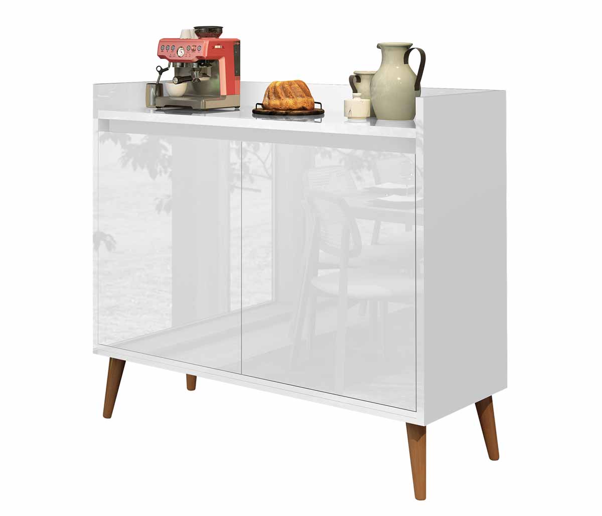 Buffet Aparador Retrô Delux 2 Portas Branco Gloss - MoveisAqui