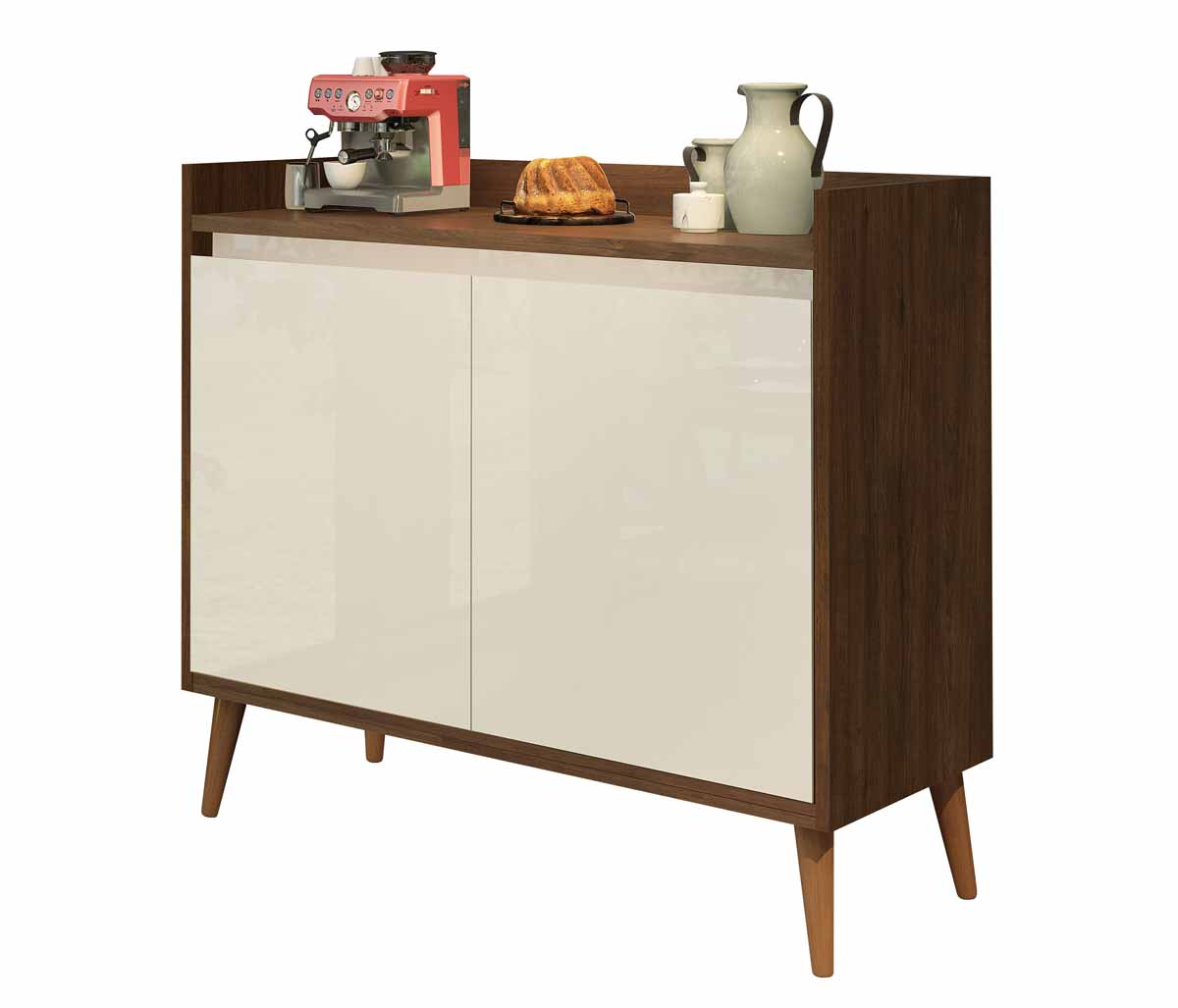 Buffet Aparador Retrô Delux 2 Portas Malbec com Off White - MoveisAqui