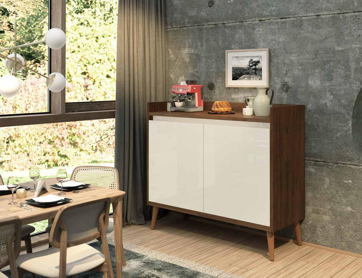 Buffet Aparador Retrô Delux 2 Portas Malbec com Off White - MoveisAqui