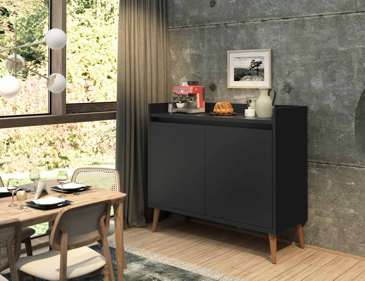 Buffet Aparador Retrô Delux 2 Portas Preto - MoveisAqui