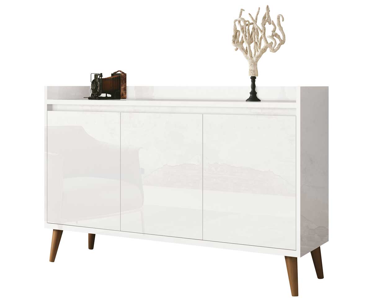 Buffet Aparador Retrô Delux 3 Portas Branco Gloss - MoveisAqui