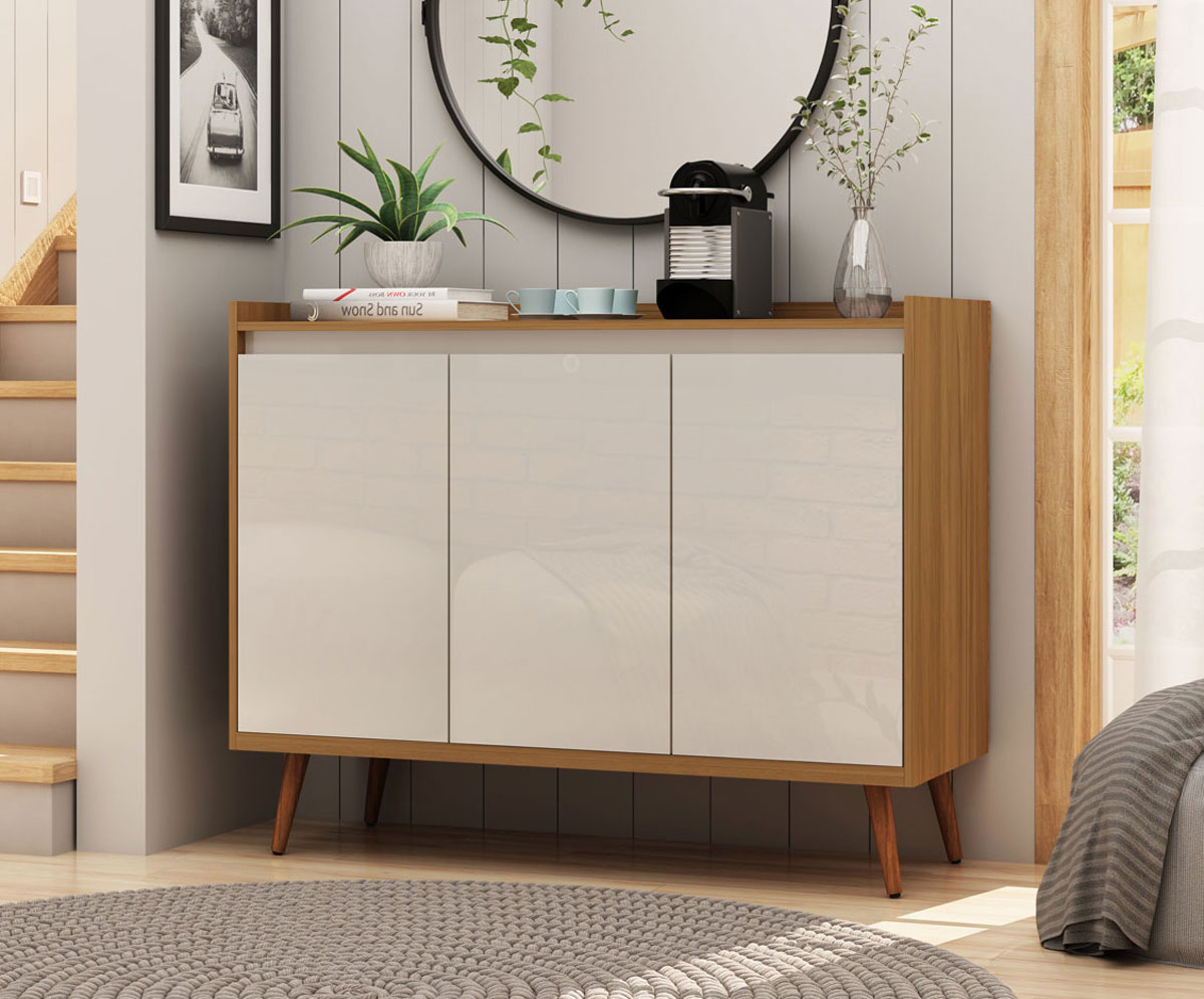 Buffet Aparador Retrô Delux 3 Portas Freijó com Off White - MoveisAqui