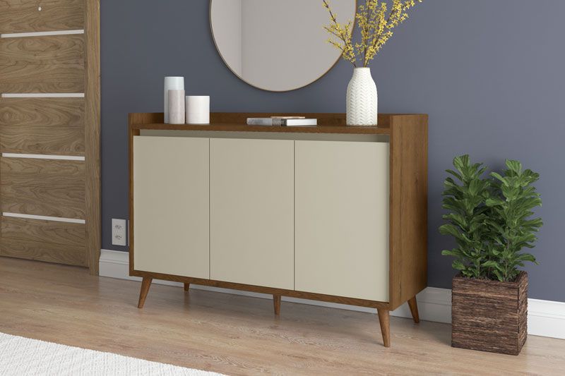 Buffet Aparador Retrô Delux 3 Portas Malbec com Off White - MoveisAqui