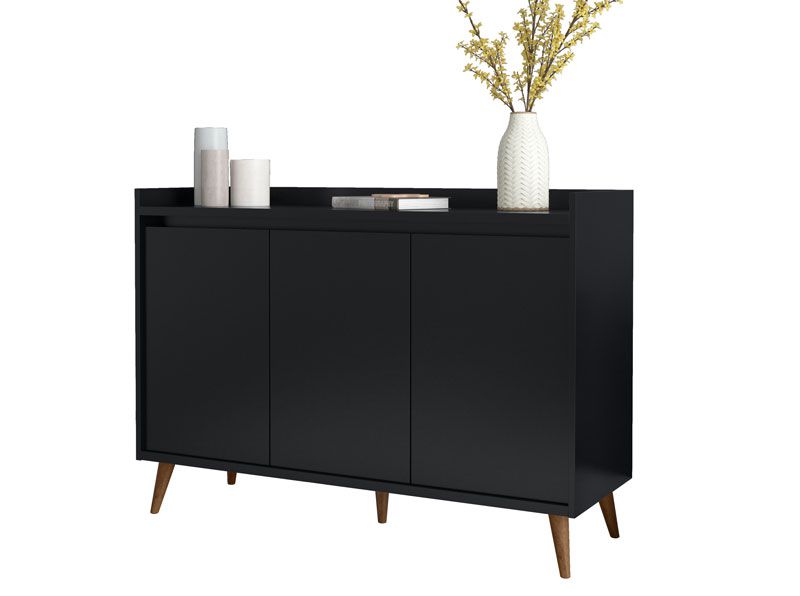 Buffet Aparador Retrô Delux 3 Portas Preto - MoveisAqui