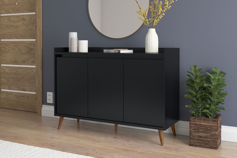 Buffet Aparador Retrô Delux 3 Portas Preto - MoveisAqui