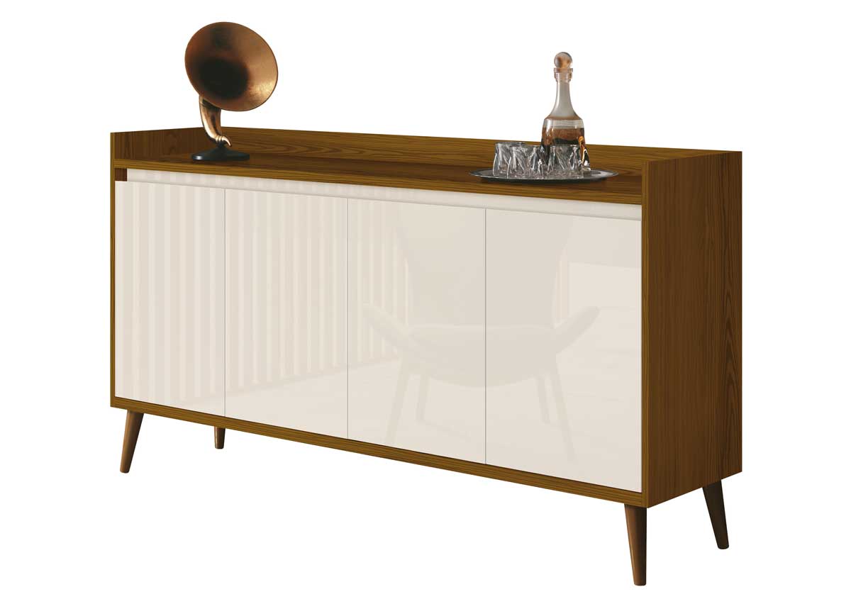 Buffet Aparador Retrô Delux 4 Portas Freijó com Off White - MoveisAqui