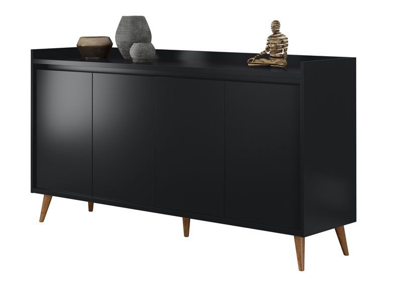 Buffet Aparador Retrô Delux 4 Portas Preto - MoveisAqui