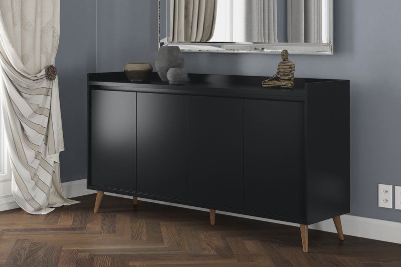 Buffet Aparador Retrô Delux 4 Portas Preto - MoveisAqui