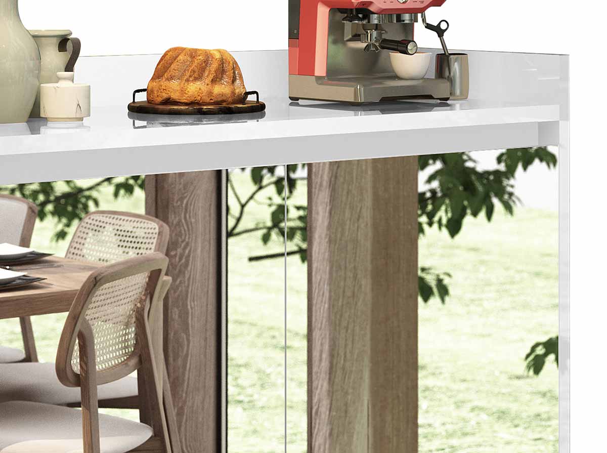 Buffet Aparador Retrô com Espelho Clássico 2 Portas Branco Gloss - MoveisAqui