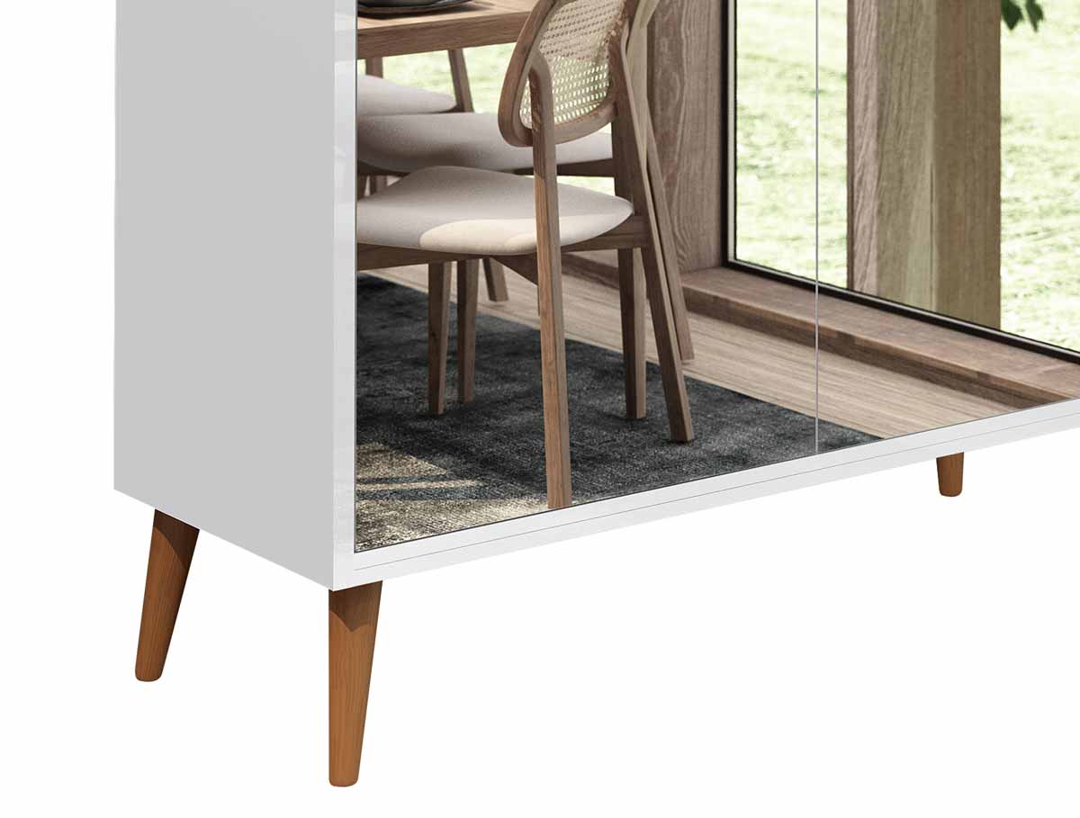 Buffet Aparador Retrô com Espelho Clássico 2 Portas Branco Gloss - MoveisAqui