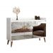 Buffet Aparador Retrô com Espelho Clássico 3 Portas Branco Gloss - MoveisAqui