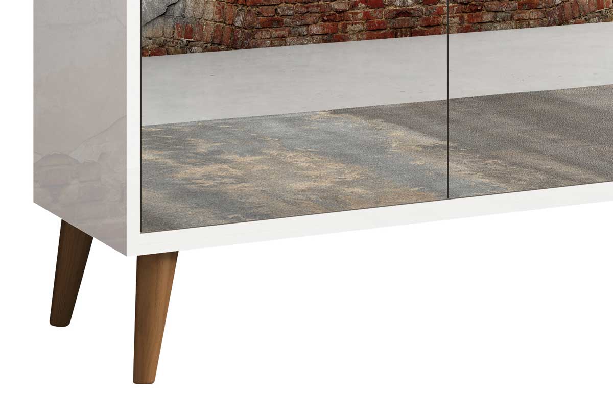 Buffet Aparador Retrô com Espelho Clássico 3 Portas Branco Gloss - MoveisAqui