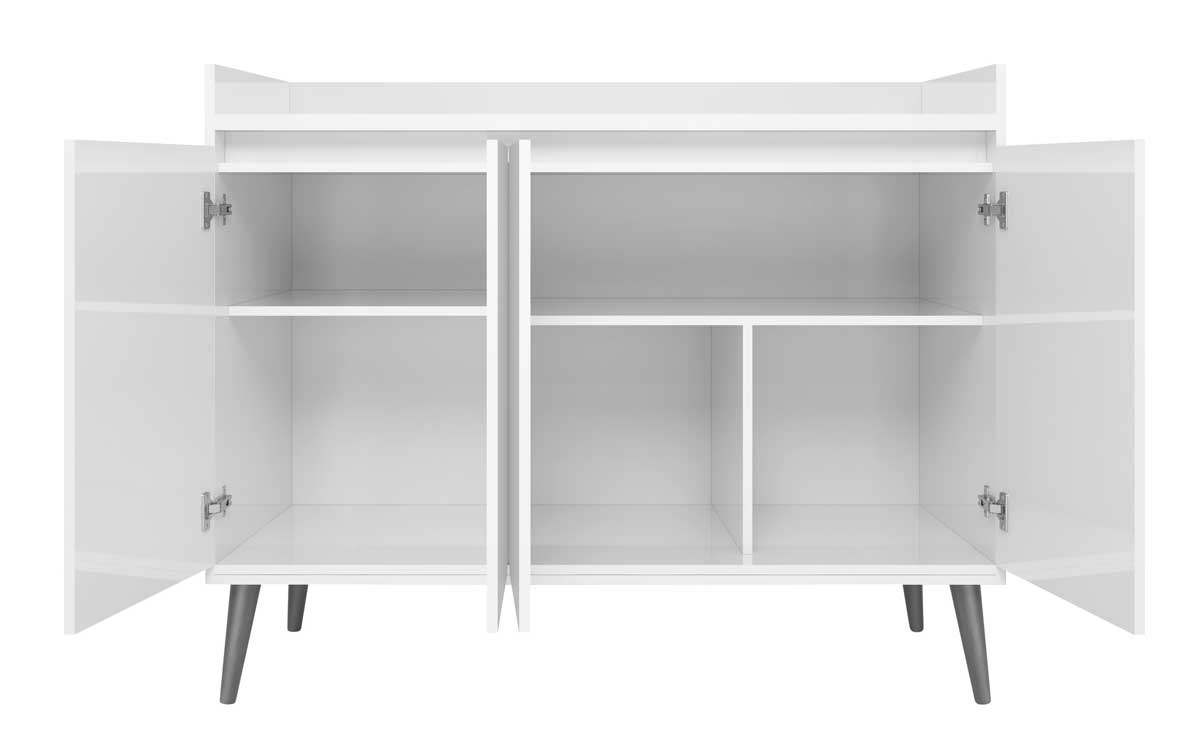 Buffet Aparador Retrô com Espelho Clássico 3 Portas Branco Gloss - MoveisAqui