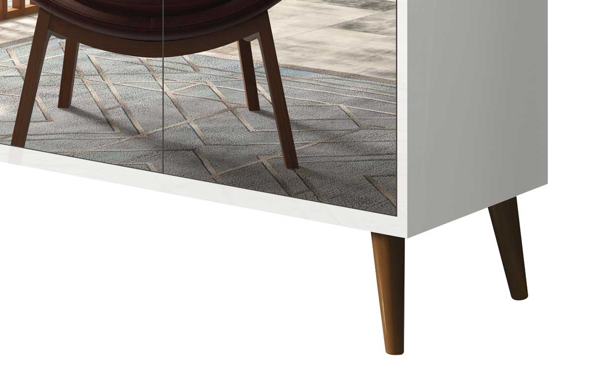 Buffet Aparador Retrô com Espelho Clássico 4 Portas Branco Gloss - MoveisAqui