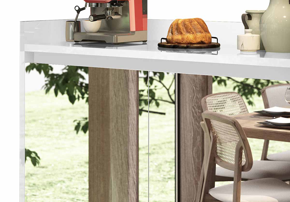 Buffet Aparador Retrô com Espelho Delux 2 Portas Branco Gloss - MoveisAqui