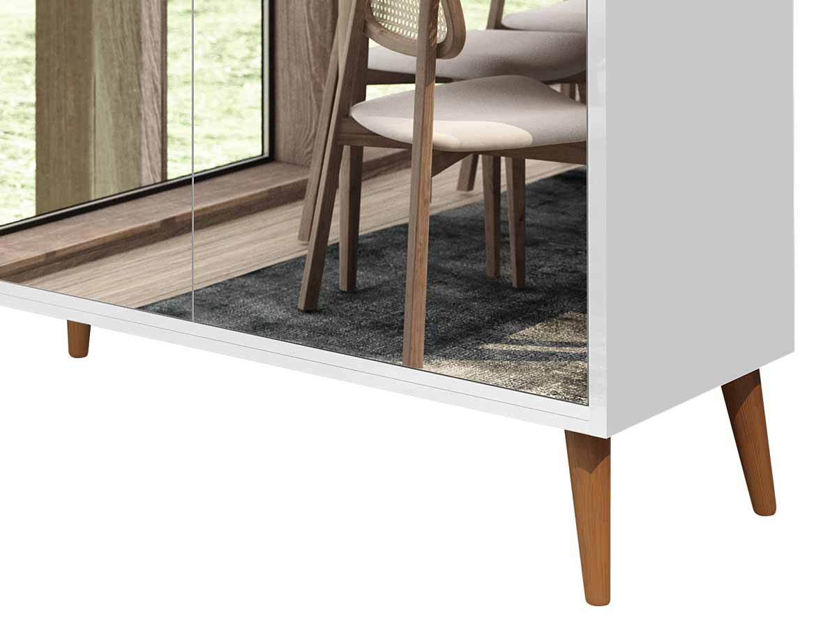 Buffet Aparador Retrô com Espelho Delux 2 Portas Branco Gloss - MoveisAqui
