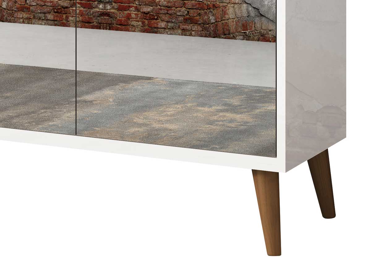 Buffet Aparador Retrô com Espelho Delux 3 Portas Branco Gloss - MoveisAqui