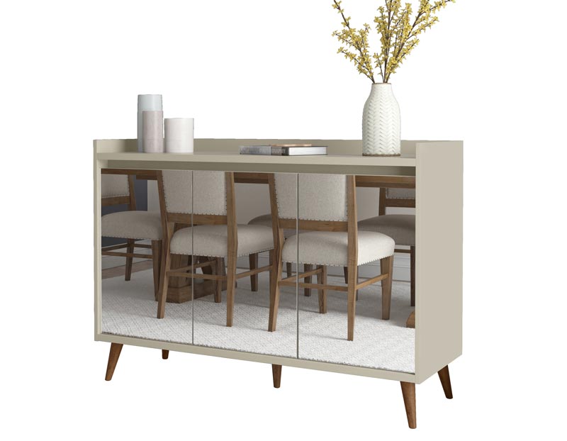 Buffet Aparador Retrô com Espelho Delux 3 Portas Off White - MoveisAqui