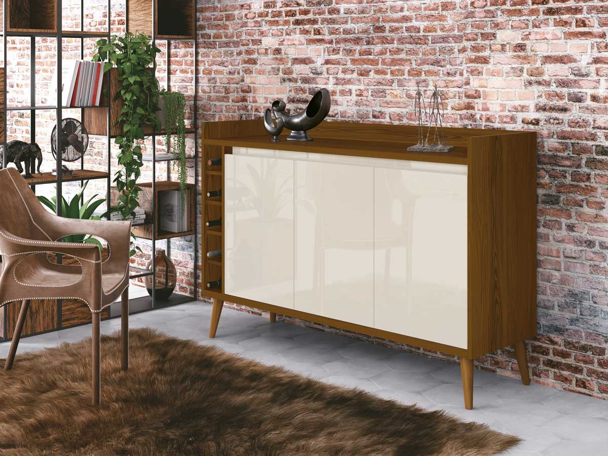 Buffet Aparador com Adega Retrô Wine Freijó com Off White - MoveisAqui