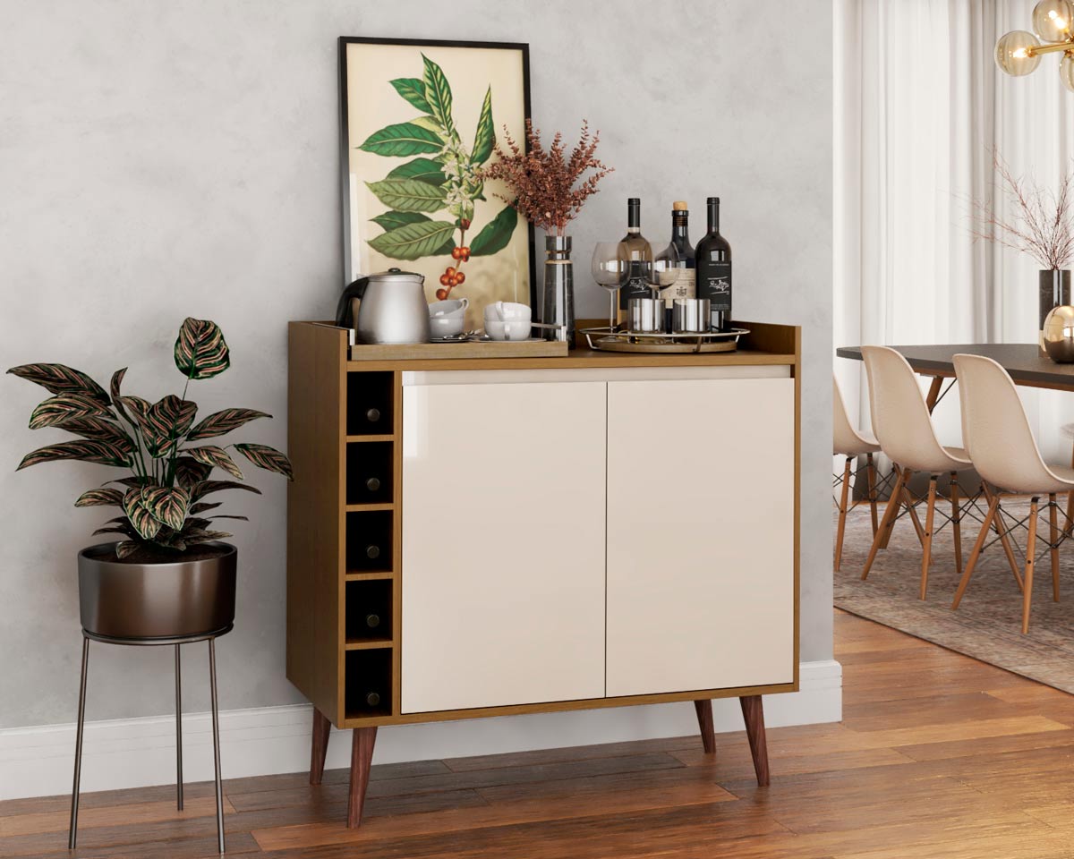 Buffet com Adega Estilo 2 Portas Freijó com Off White - MoveisAqui