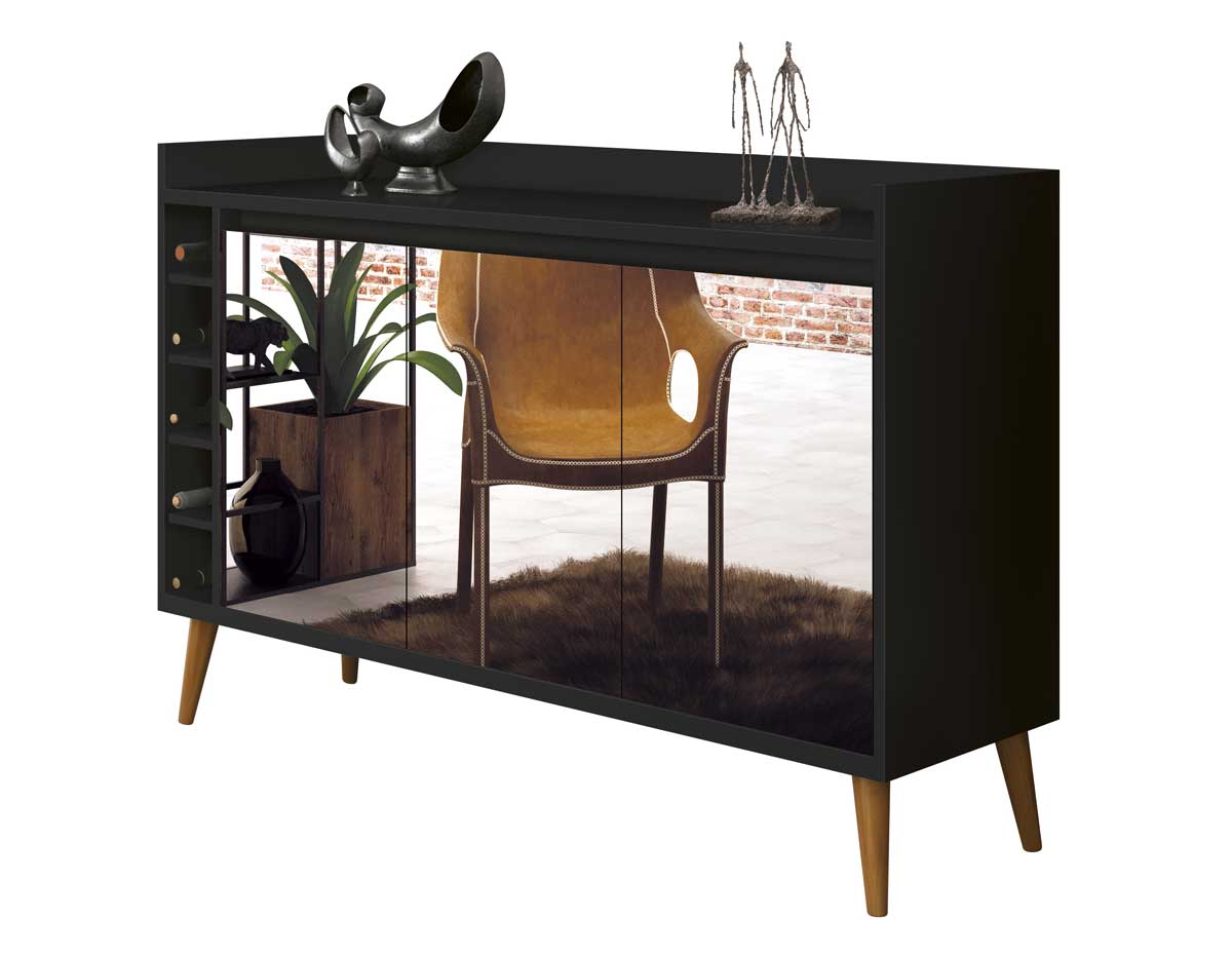 Buffet com Adega Estilo com Espelho Preto - MoveisAqui