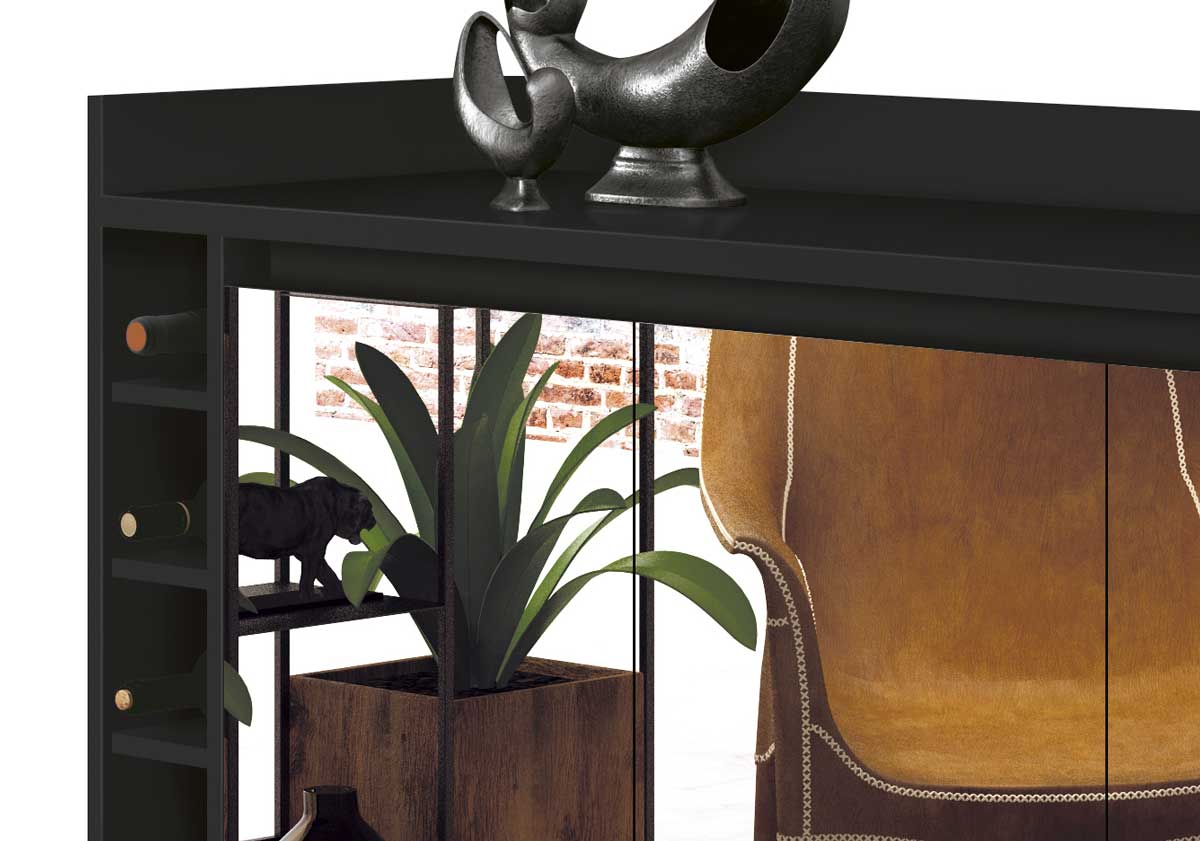 Buffet com Adega Estilo com Espelho Preto - MoveisAqui