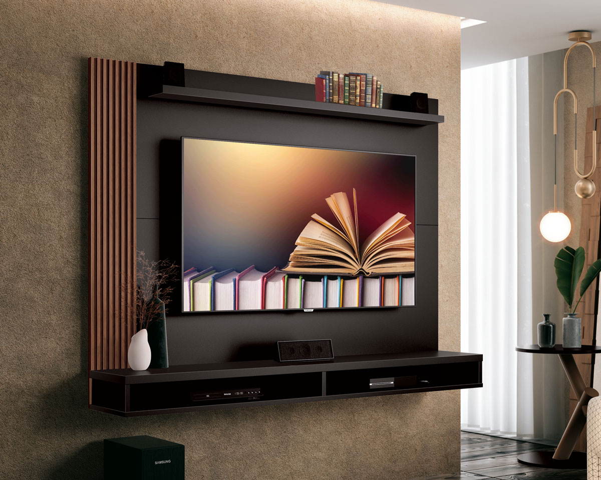 Painel para TV Dijon Preto com Naturale - MoveisAqui