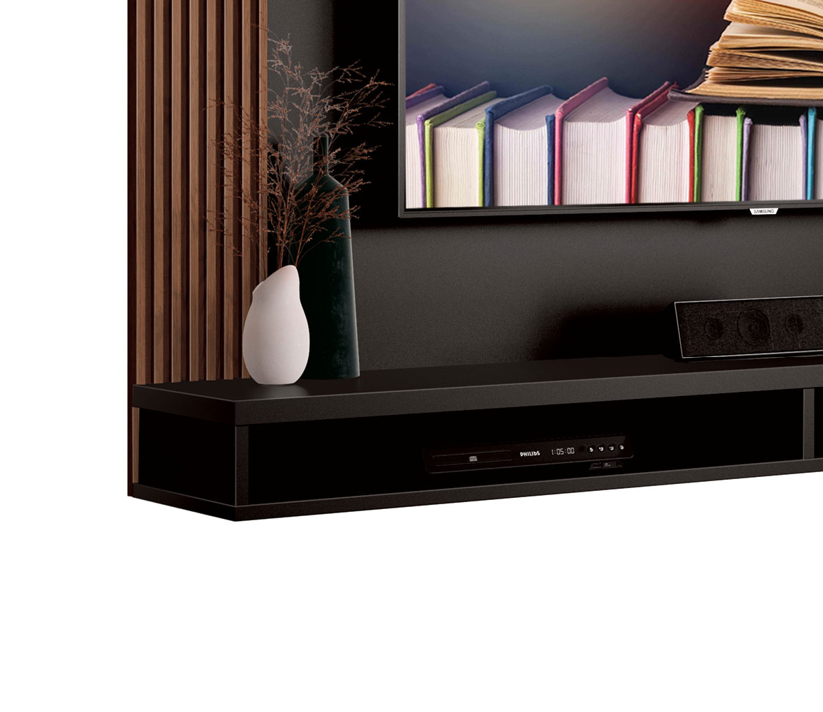 Painel para TV Dijon Preto com Naturale - MoveisAqui
