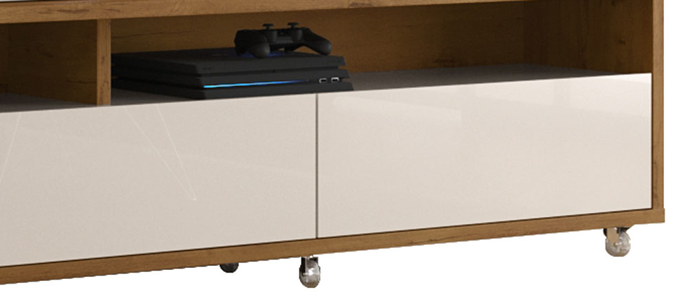 Rack Bancada para TV Aspen 1.8 Madeiro Canela com Off White - MoveisAqui