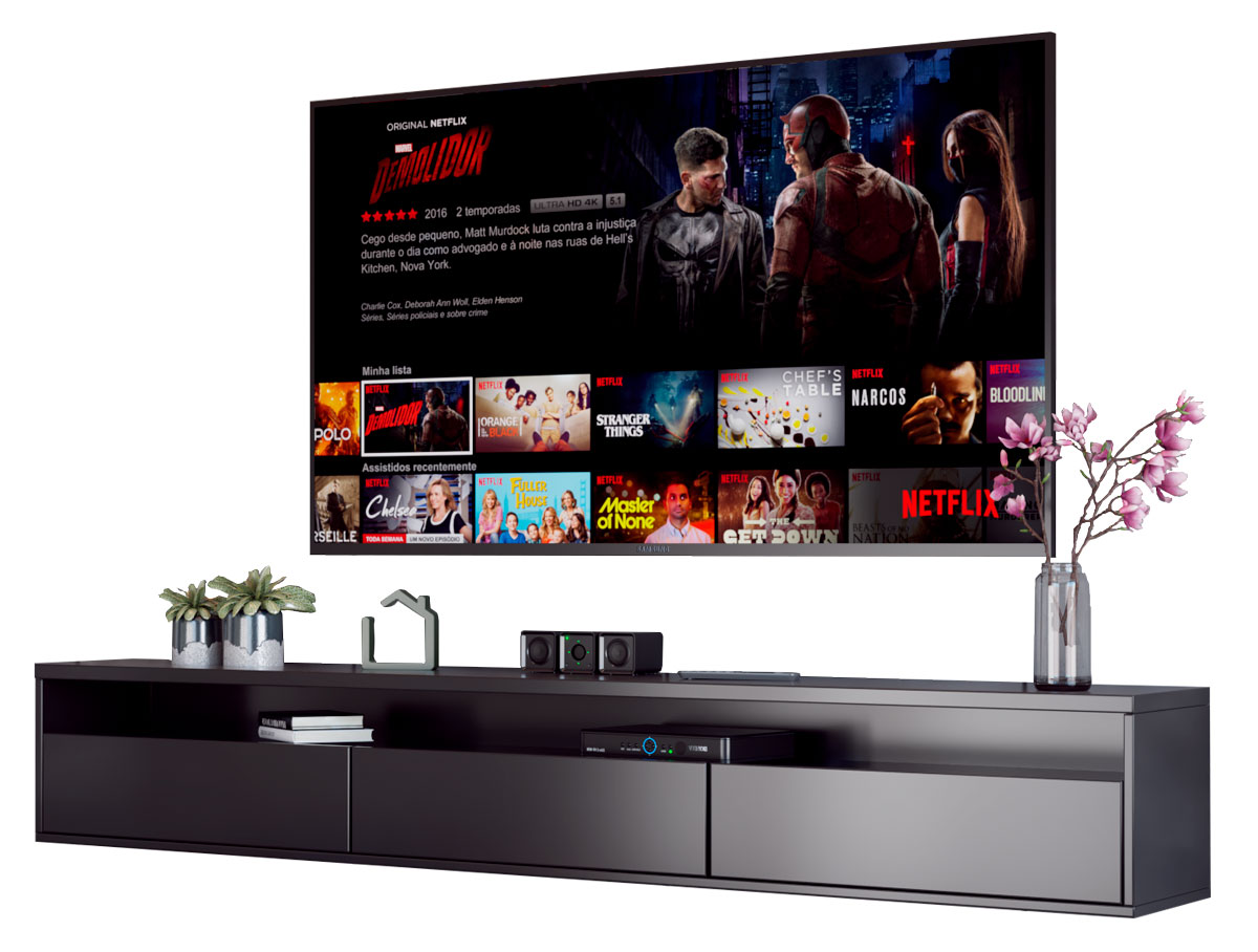 Rack Suspenso para TV Life 1.36 Preto Acetinado - MóveisAqui