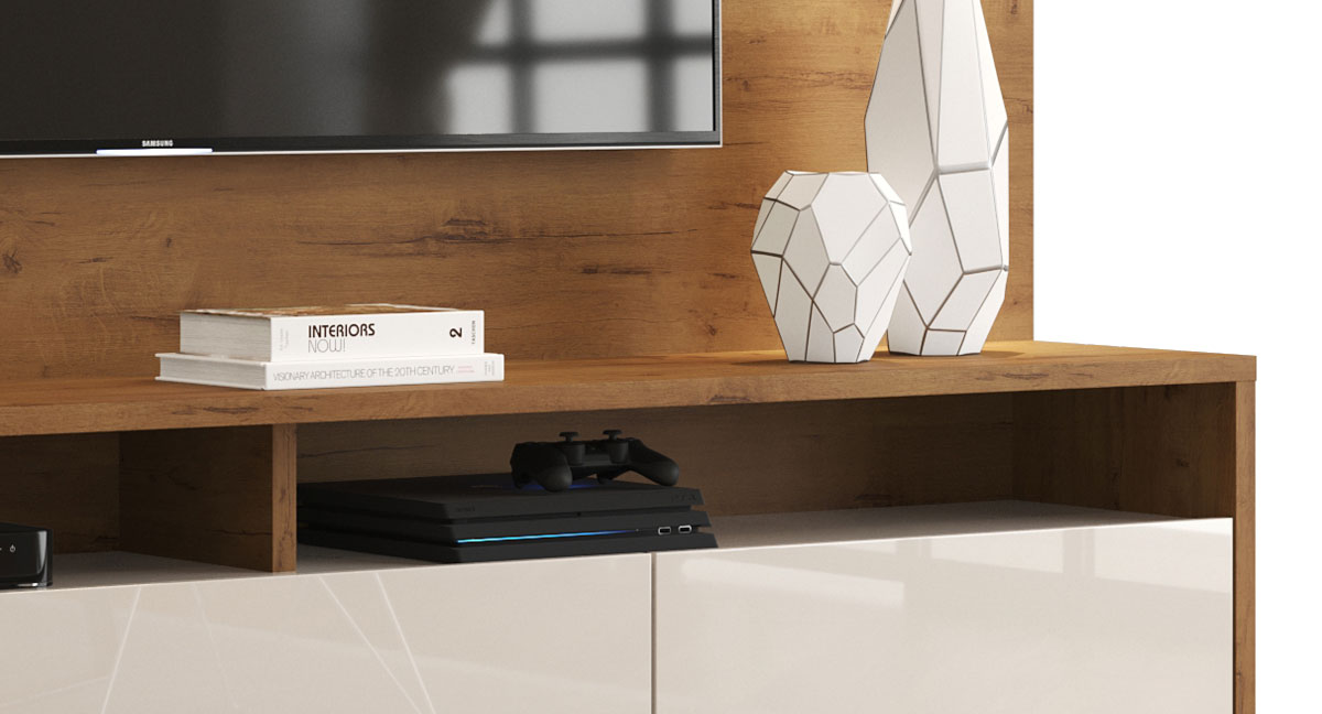 Rack com Painel Aspen 1.8 Madeiro Canela com Off White - MoveisAqui
