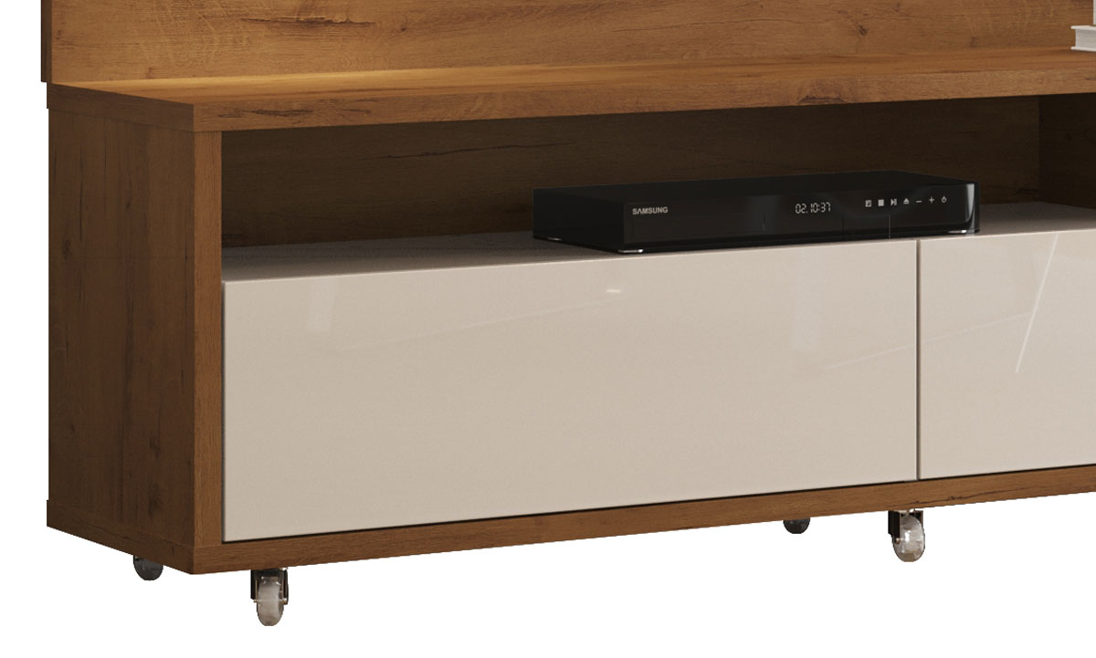 Rack com Painel Aspen 1.8 Madeiro Canela com Off White - MoveisAqui
