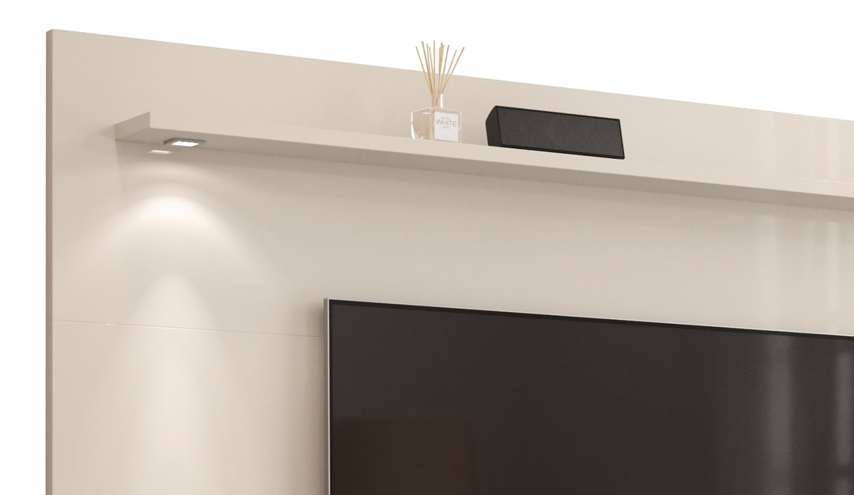 Rack com Painel Aspen 1.8 Off White com Madeiro Canela - MoveisAqui