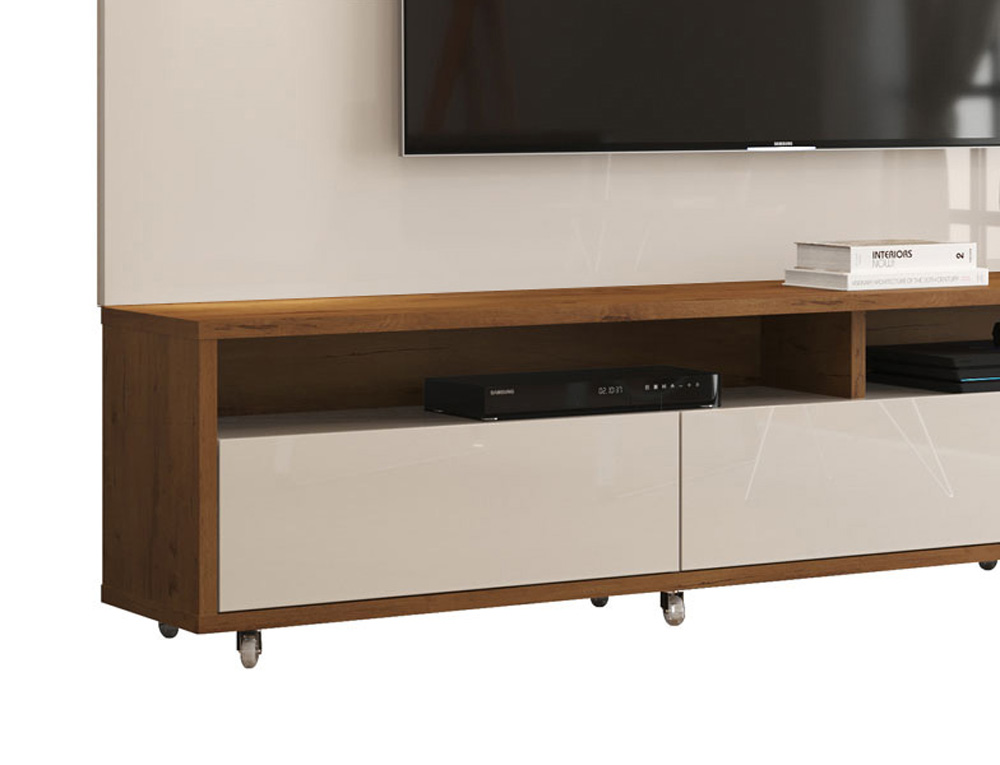 Rack com Painel Aspen 1.8 Off White com Madeiro Canela - MoveisAqui