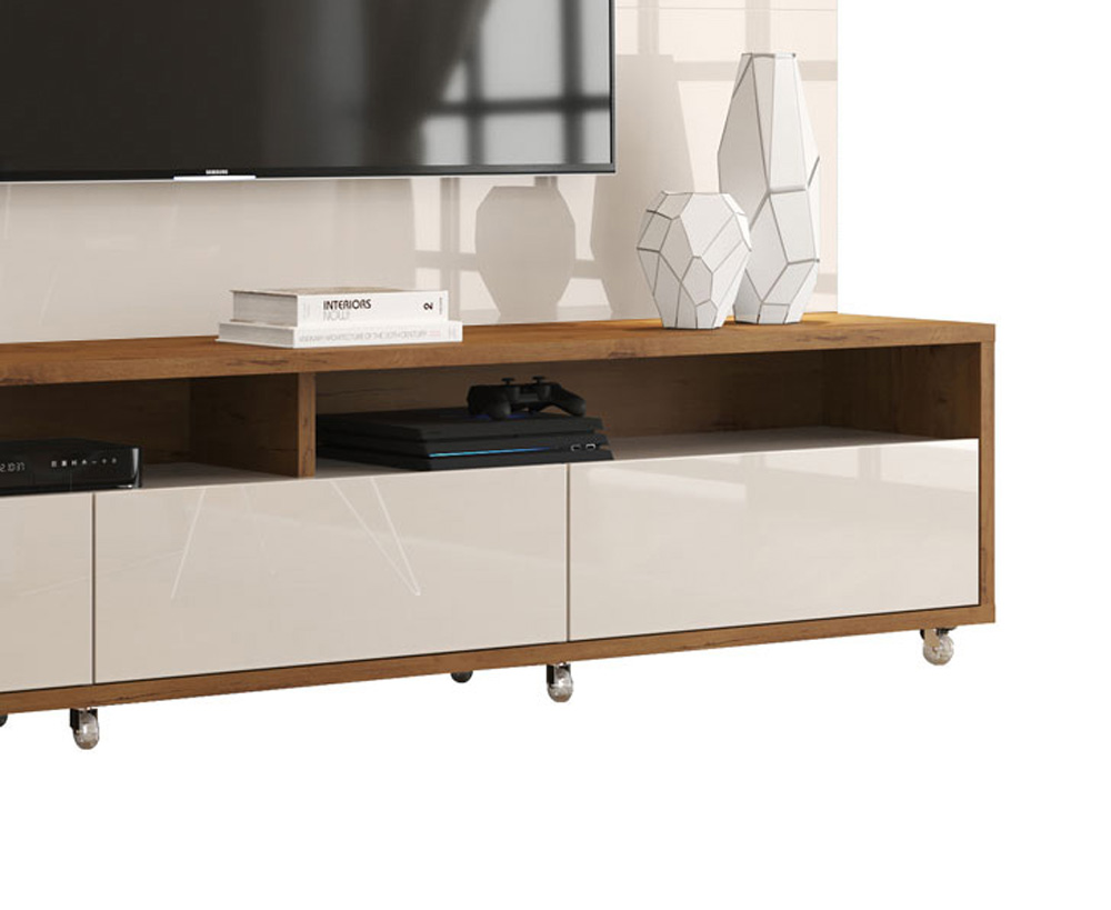 Rack com Painel Aspen 1.8 Off White com Madeiro Canela - MoveisAqui