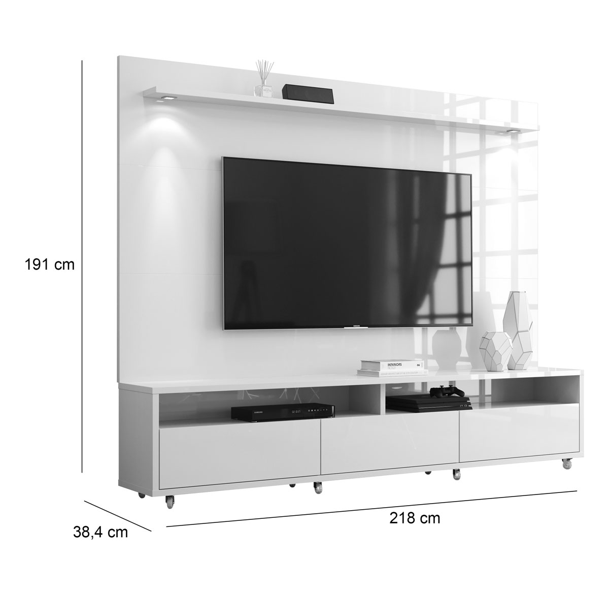 Rack com Painel Aspen 2.2 Off White com Madeiro Canela - MoveisAqui