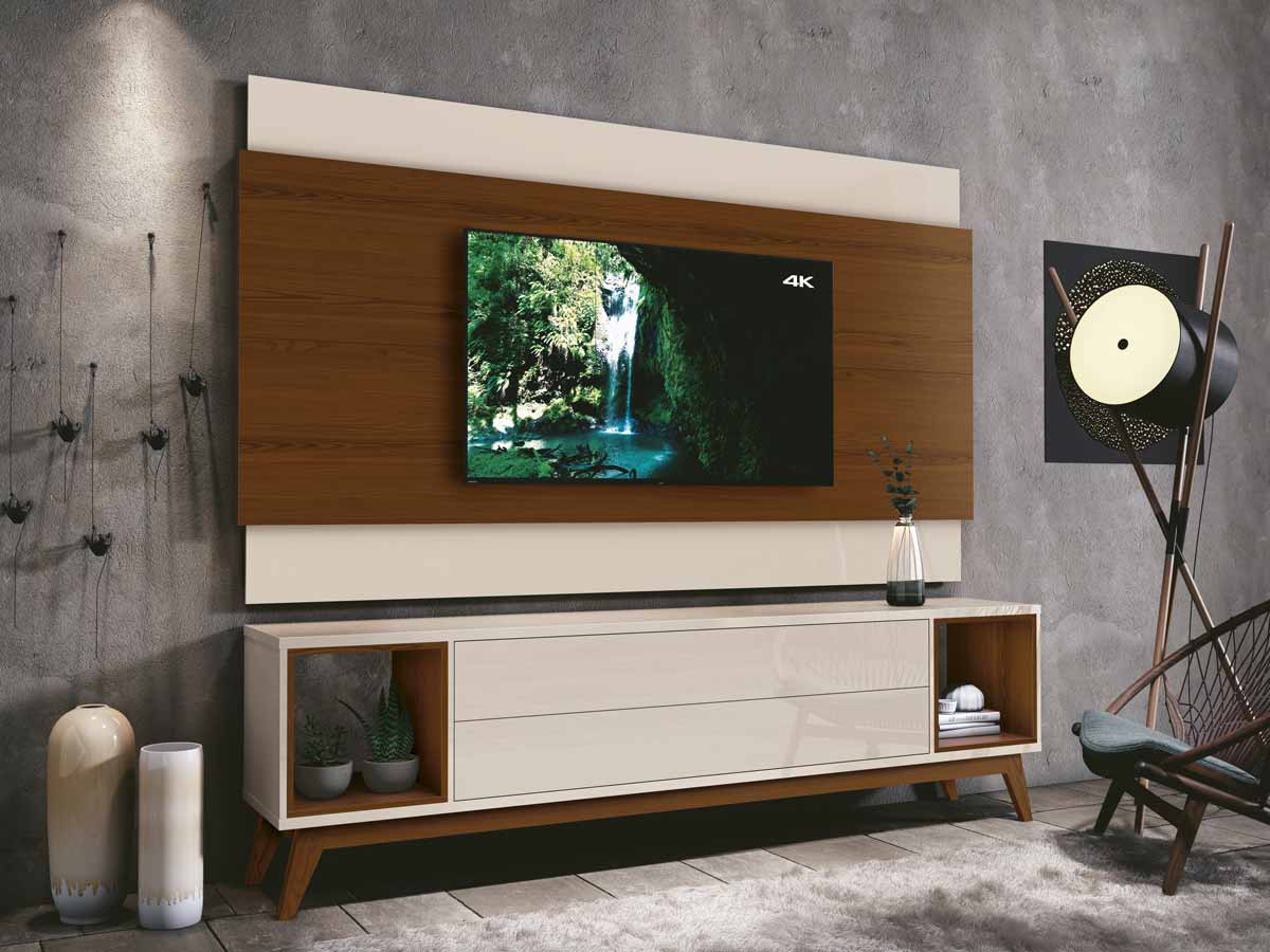 Rack com Painel Delux 1.8 Off White com Natural - MoveisAqui