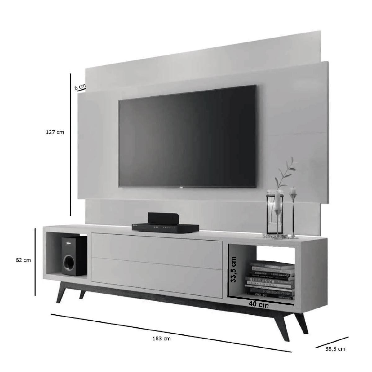Rack com Painel Delux 1.8 Off White com Natural - MoveisAqui
