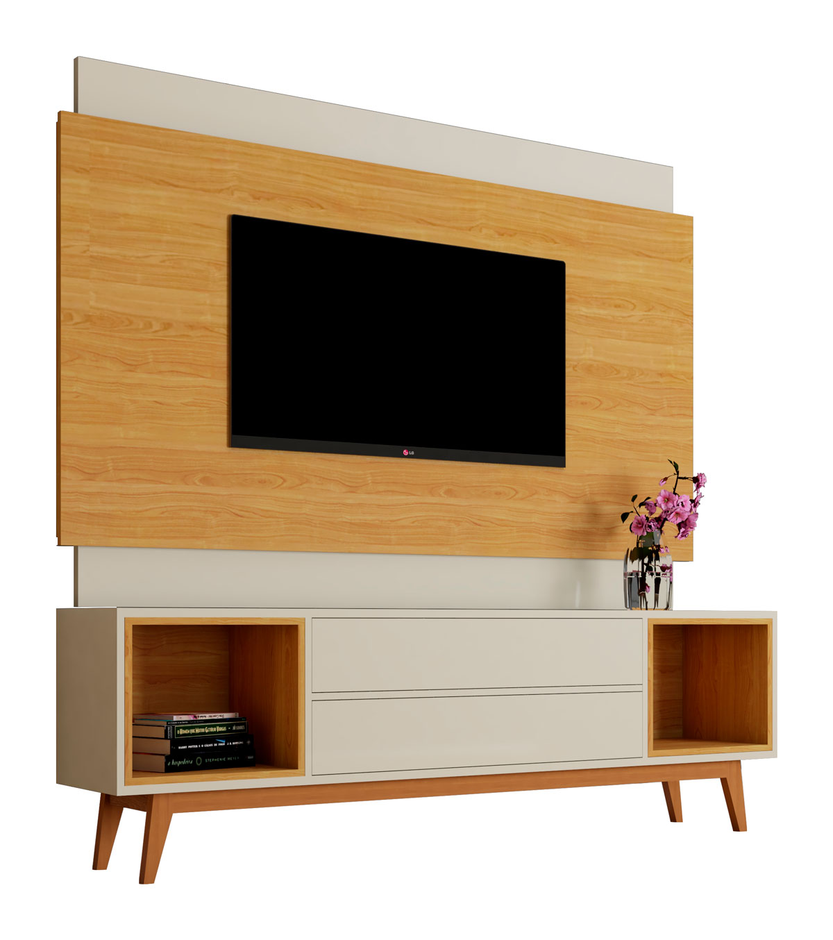 Rack com Painel Delux 1.8 Off White com Nature - MoveisAqui