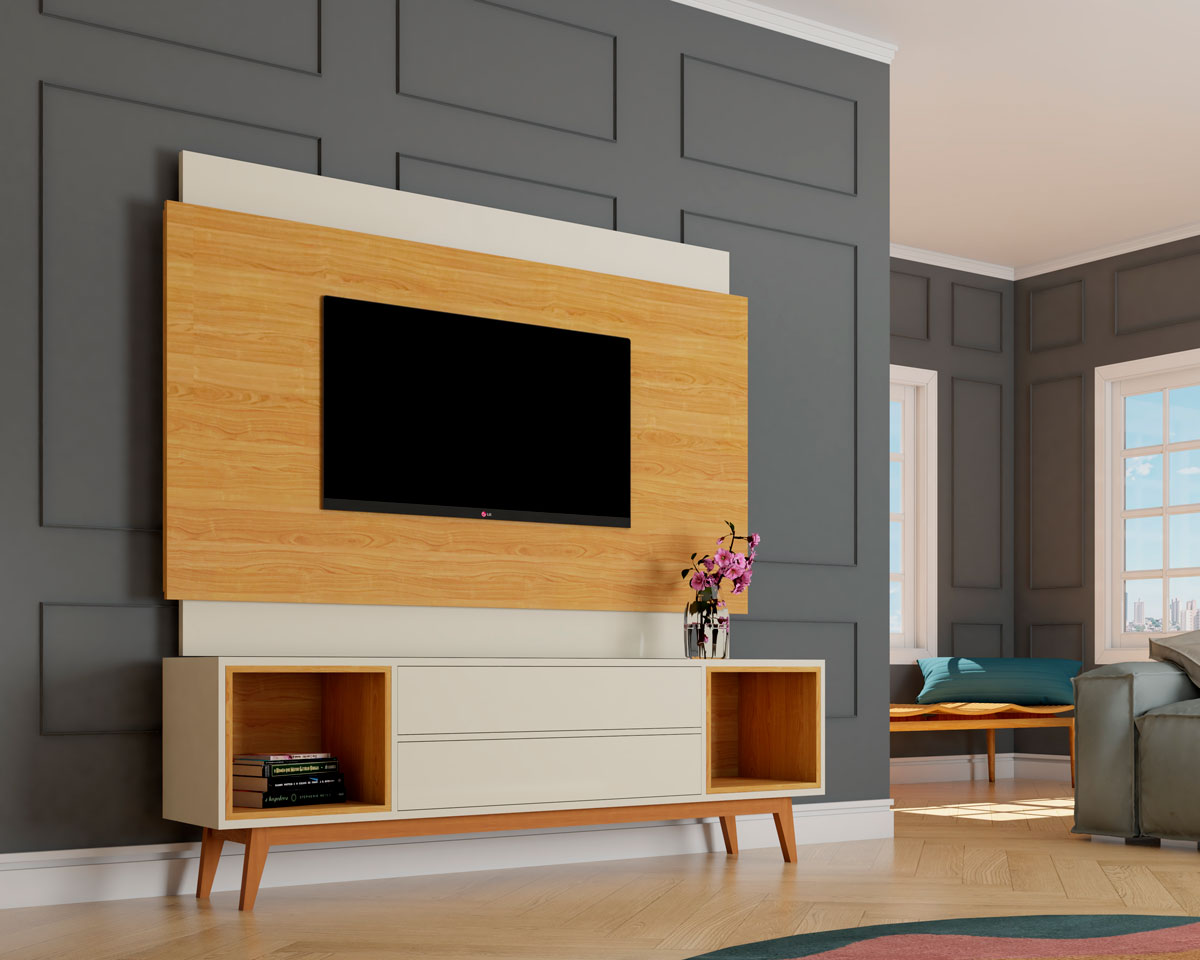 Rack com Painel Delux 1.8 Off White com Nature - MoveisAqui