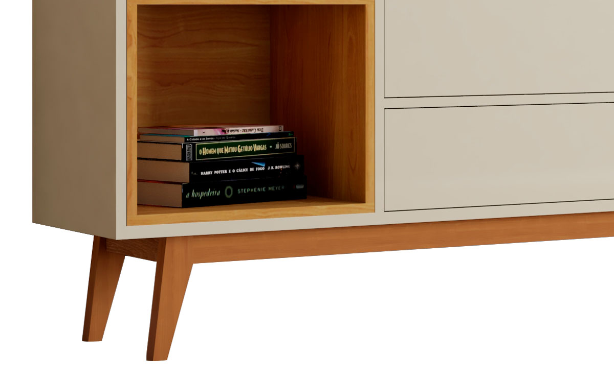 Rack com Painel Delux 1.8 Off White com Nature - MoveisAqui