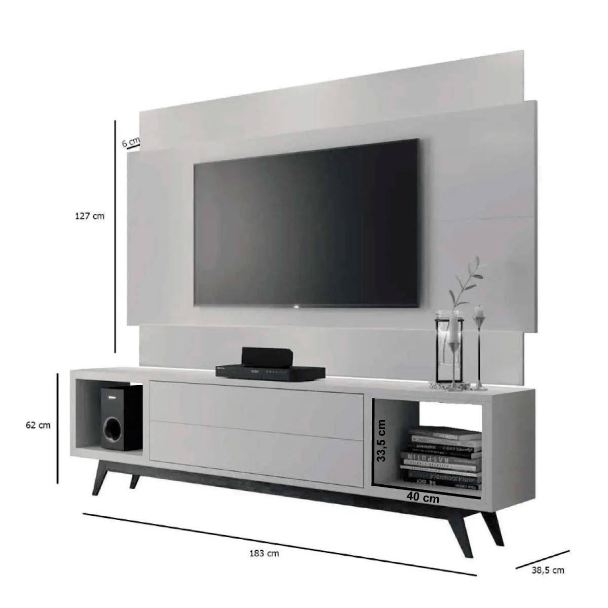 Rack com Painel Delux 1.8 Off White com Nature - MoveisAqui