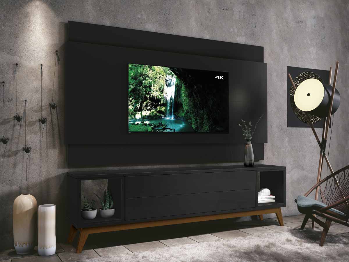Rack com Painel Delux 1.8 Preto - MoveisAqui