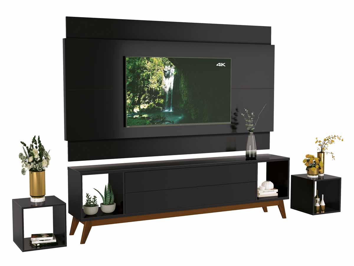 Rack com Painel Delux 1.8 Preto - MoveisAqui